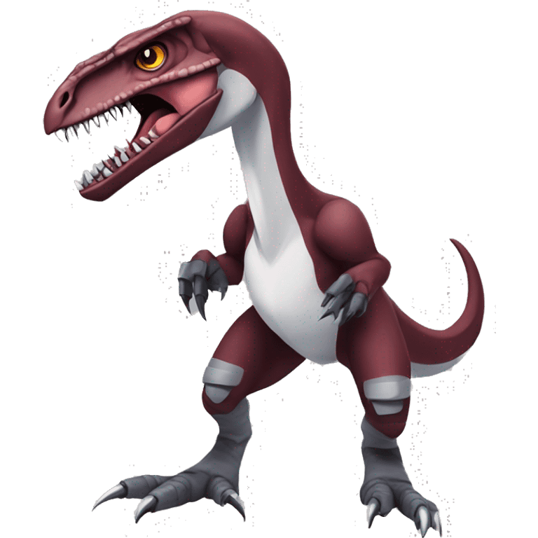 Maroon edgy badass modern velociraptor-Digimon, full body emoji