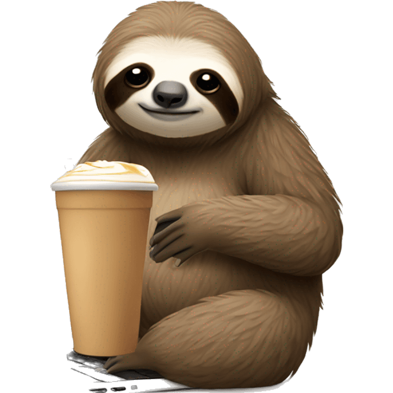 tired sloth with laptop and ice latte emoji