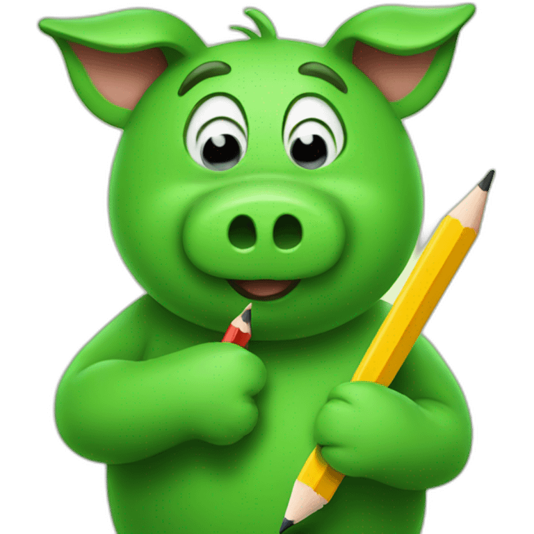 green piggy holding a pencil in his hand emoji