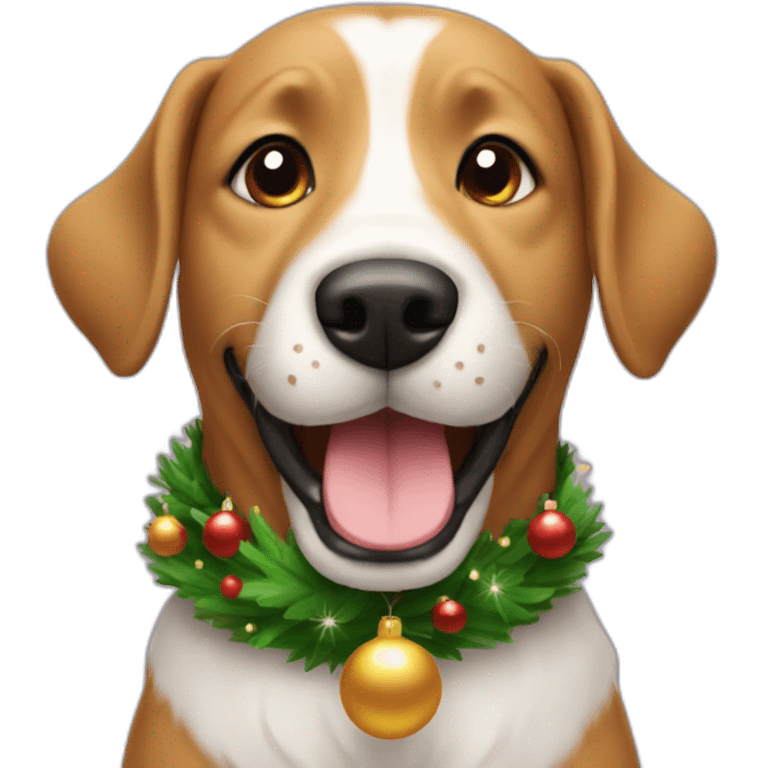 happy dog with christmas emoji