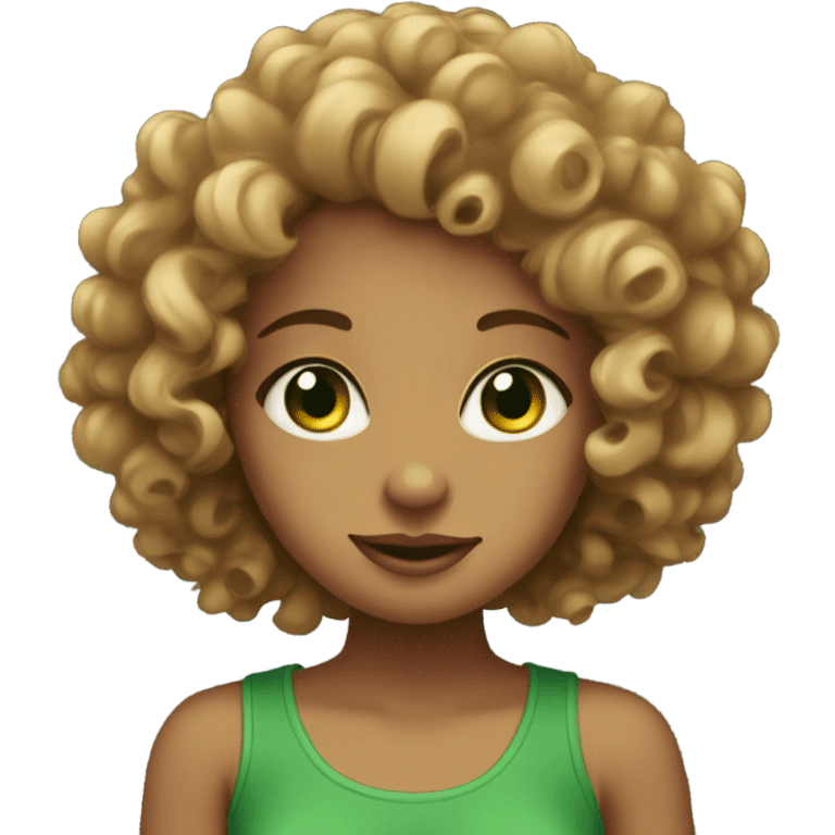 Curly headed girl with green eyes and tan skin emoji