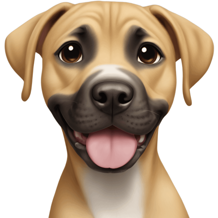 Black mouth cur puppy standing next to black and white smiling pit bull emoji