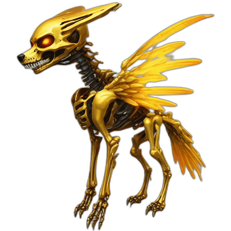 Melting Neon and gold Zombie skeleton fox with wings and prosthetic leg  emoji