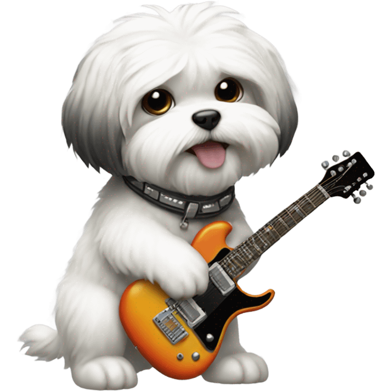 Shitzu dog playing electric guitar emoji