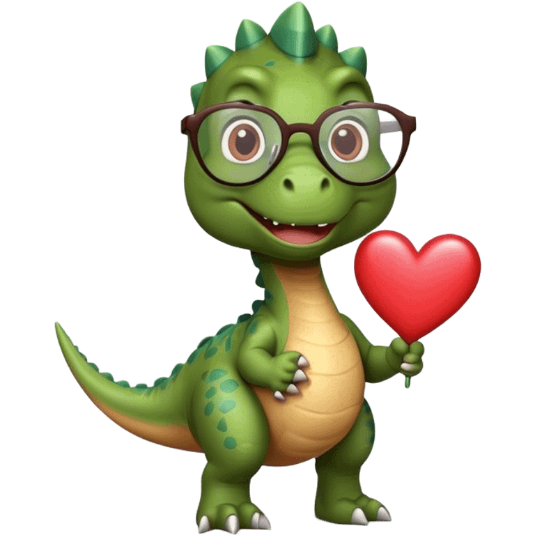 dinosaur in glasses holding hearts emoji