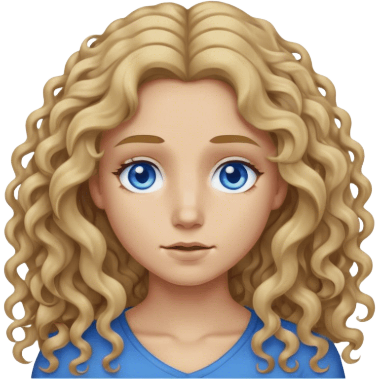 dirty blonde blue eyes long curly hair middle part emoji