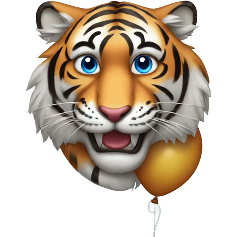 tiger with blue eyes holding a baloon emoji