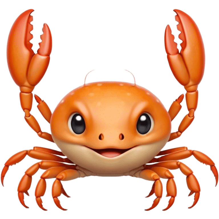 Cinematic Cute Baby Crab Portrait Emoji, Head tilted playfully and inquisitively, featuring an adorably small form with a delicately patterned carapace, round, sparkling eyes, and tiny, endearing pincers, Simplified yet irresistibly adorable features, highly detailed, glowing with a warm, friendly coastal glow, high shine, affectionate and lively, stylized with a touch of seaside whimsy, soft glowing outline, capturing the essence of a mischievous yet loving baby crab that seems as if it could pinch its way out of the screen into your arms! emoji