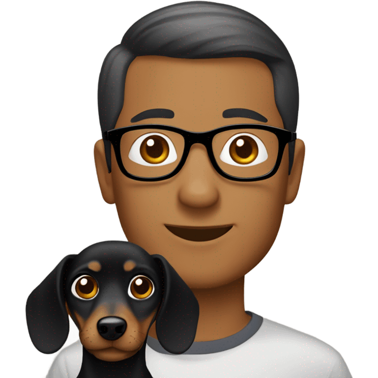 Black dachshund with a short hair Asian man wearing glasses emoji