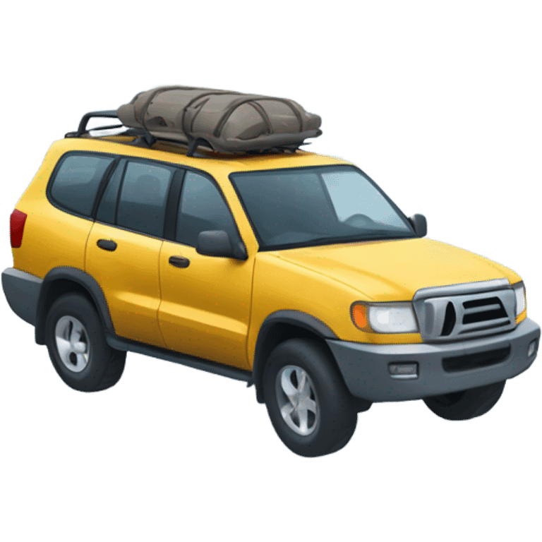 An adventurous car in an icy tundra setting, with snow and ice all around, highlighting the ability to conquer extreme and inhospitable terrains. emoji