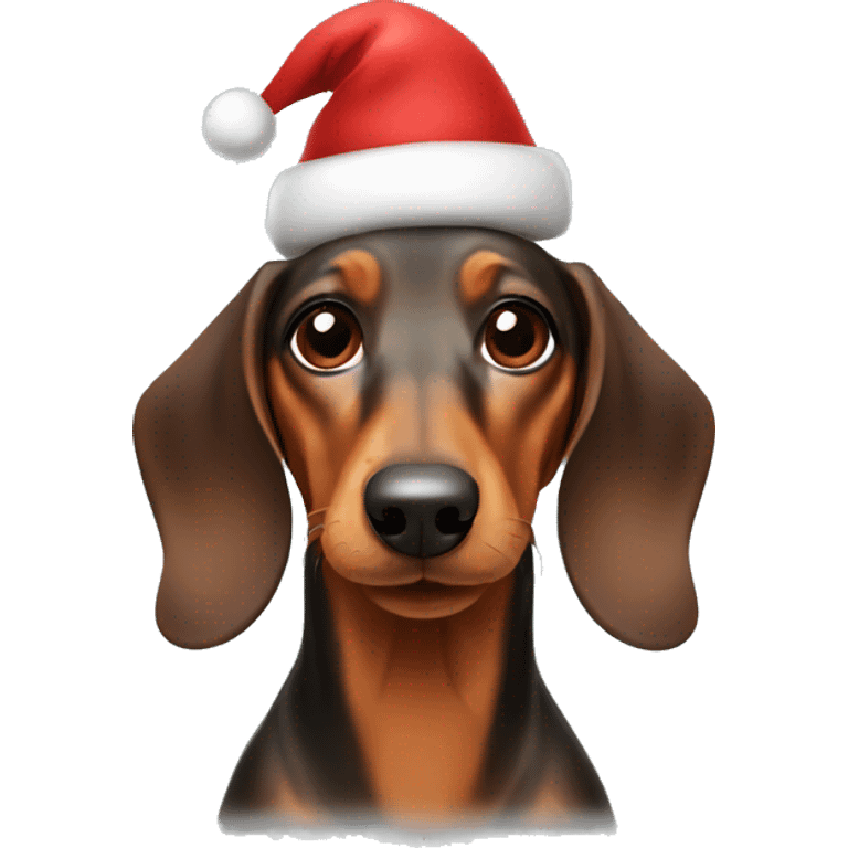 Dachshund wearing a Christmas hat emoji