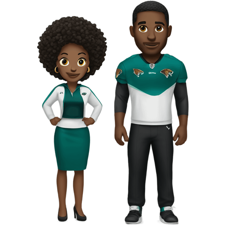 Black man and woman in Jacksonville Jaguar clothes  emoji