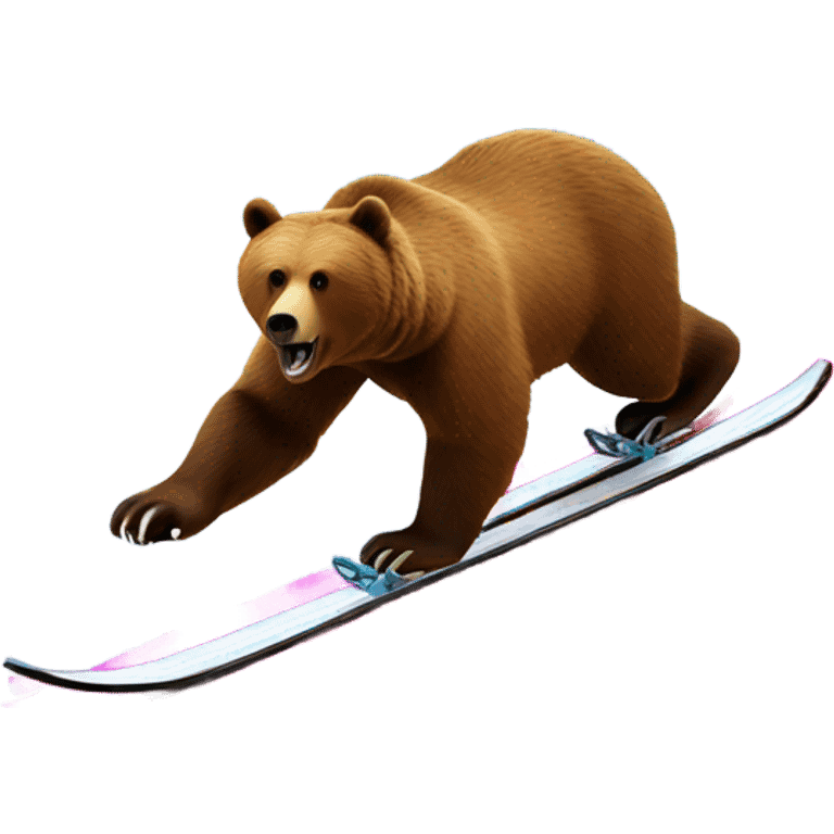 Grizzly bear skiing down a mountain made of skittles emoji