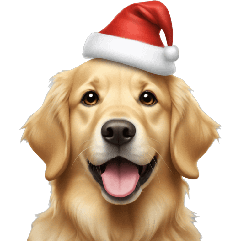 golden retriever wearing santa hat with tongue out  emoji