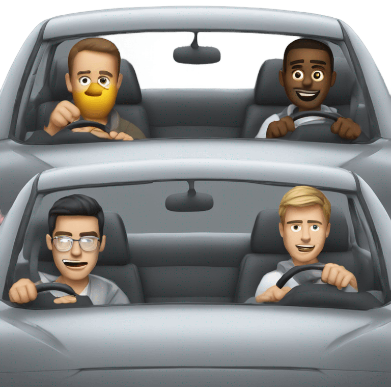 Really cool guy driving a cool grey car being silly with his friends  emoji