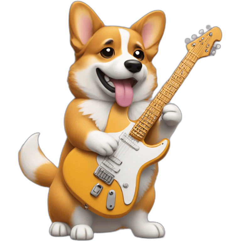 Corgi playing electric guitar with a serious face emoji