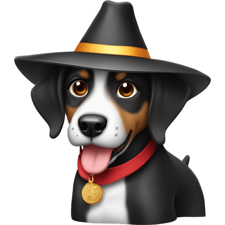 perro  raza pinsher negro pequeño con sombrero de cumpleaños emoji