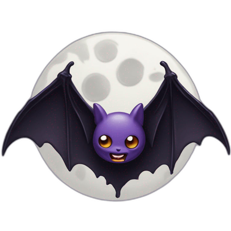 purple black vampire bat wings flying in front of large dripping grey crescent moon emoji