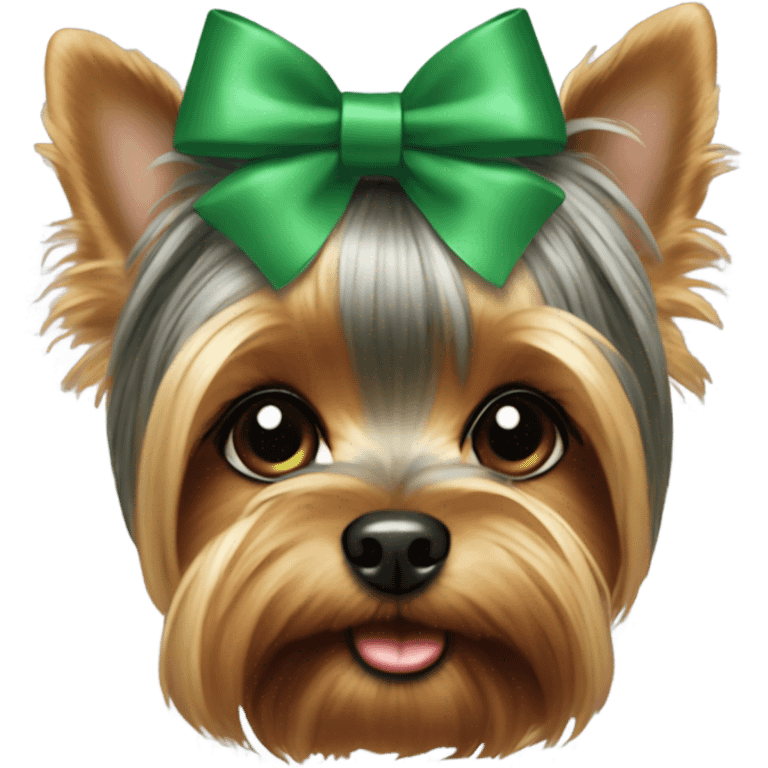 Realistic yorkie with a green bow on top of her head emoji