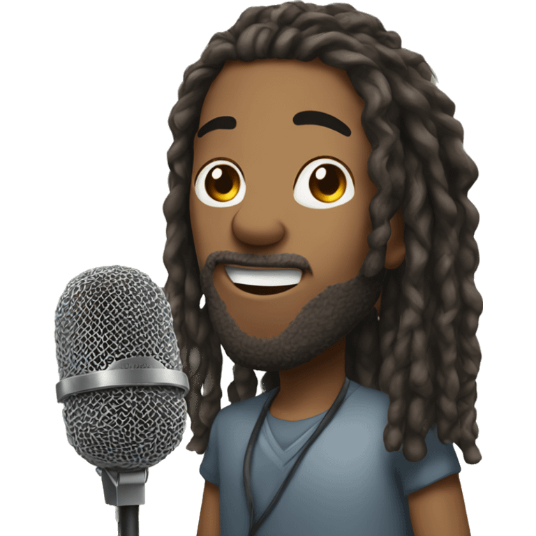 a mixed-race man with dreadlocks talking into a microphone emoji