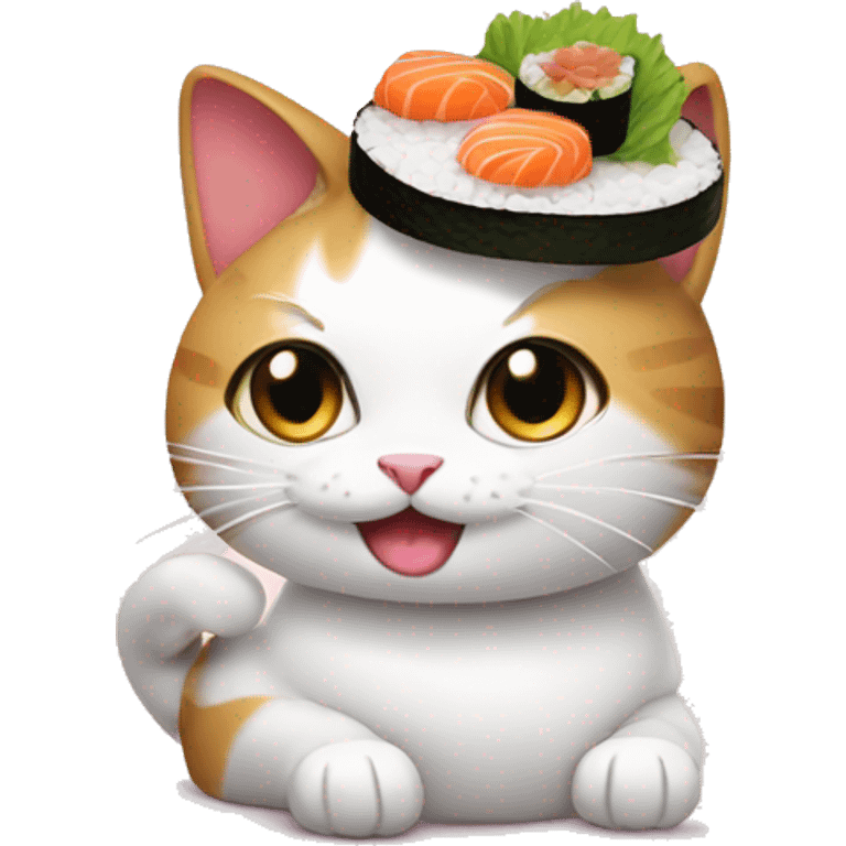 cat wearing sushi as a hat emoji