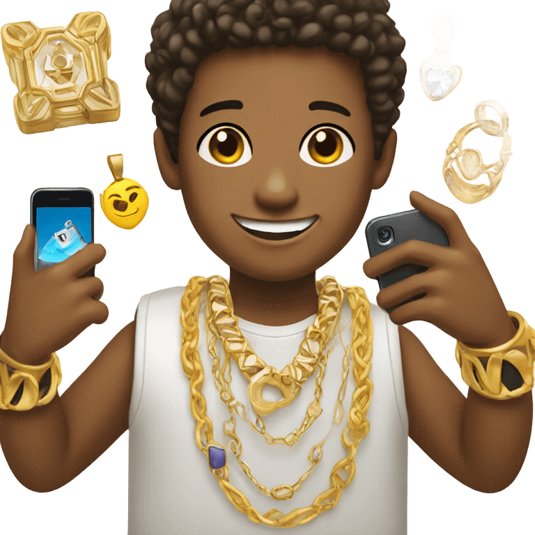 boy taking selfie with jewelry emoji