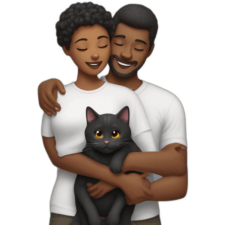 Black and shirt cat hug with a man ans a women emoji