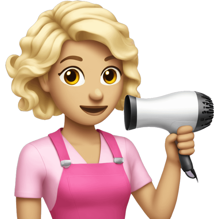 Hair dresser with blonde hair and pink outfit and hairdryer emoji