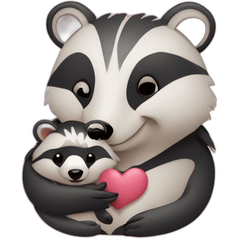 daddy badger holding a female baby badger with hearts aroud them emoji