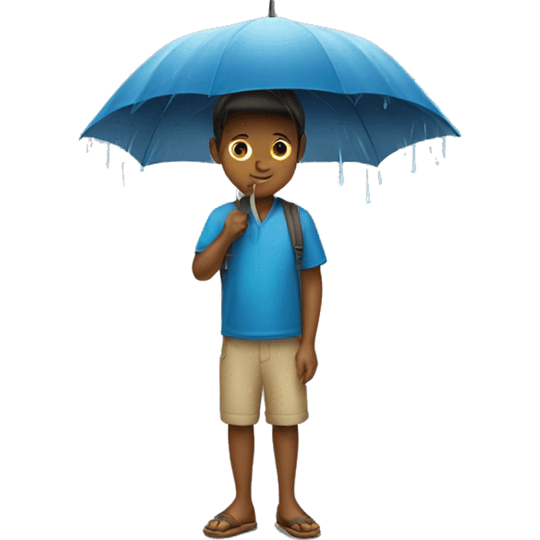 A boy under the umbrella in rainy season emoji