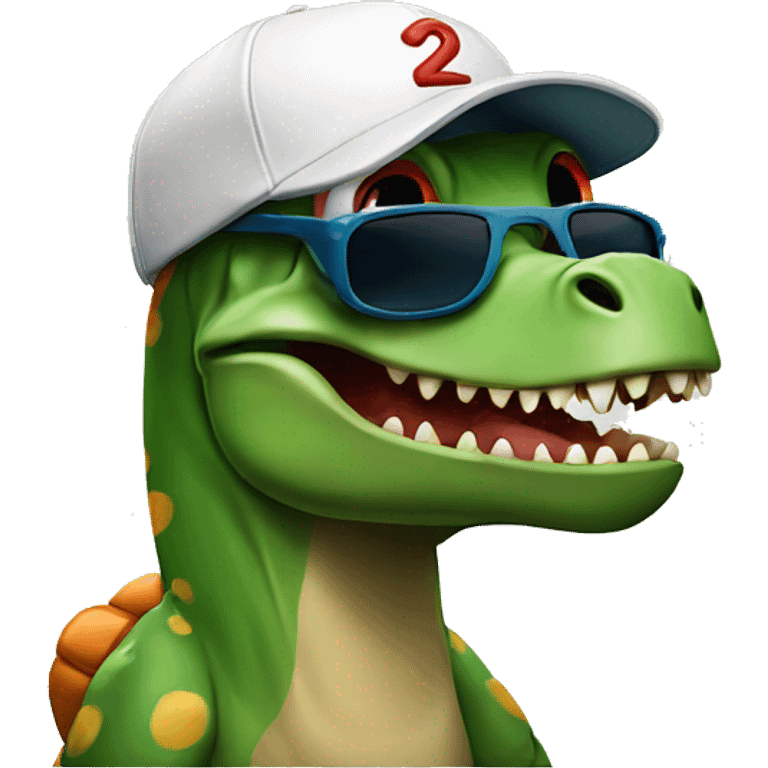 Dinosaur with sunglasses and baseball hat emoji