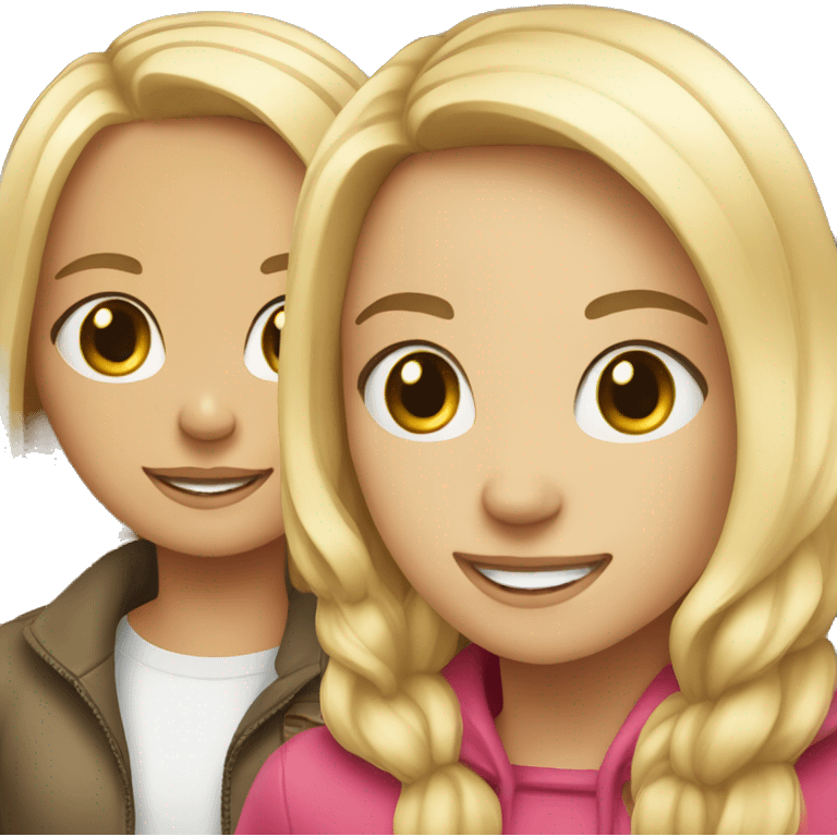 blonde girl and brunette girl smiling together  emoji