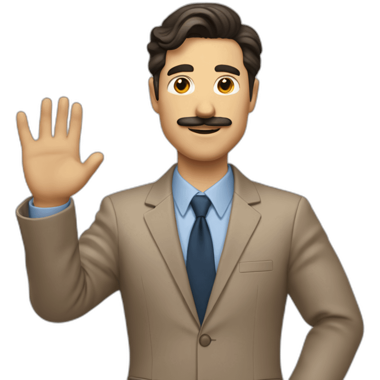 Man with light brown suit, dark hair and small mustache. He waving for a cab emoji