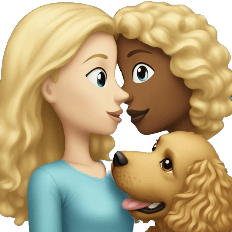 Blonde girl with the blue eyes, kissing a golden doodle emoji