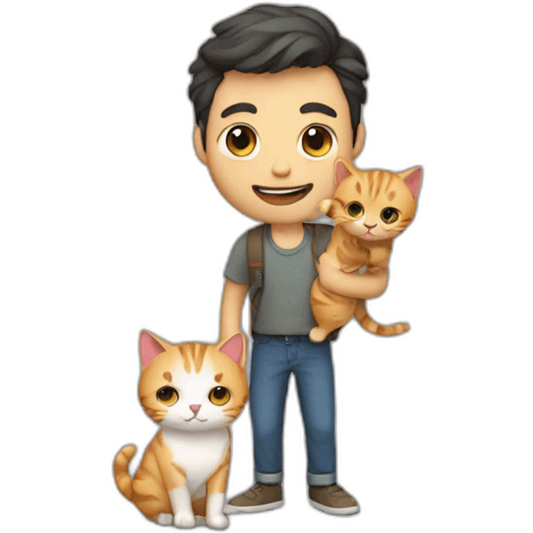 man with cute cat in hand emoji