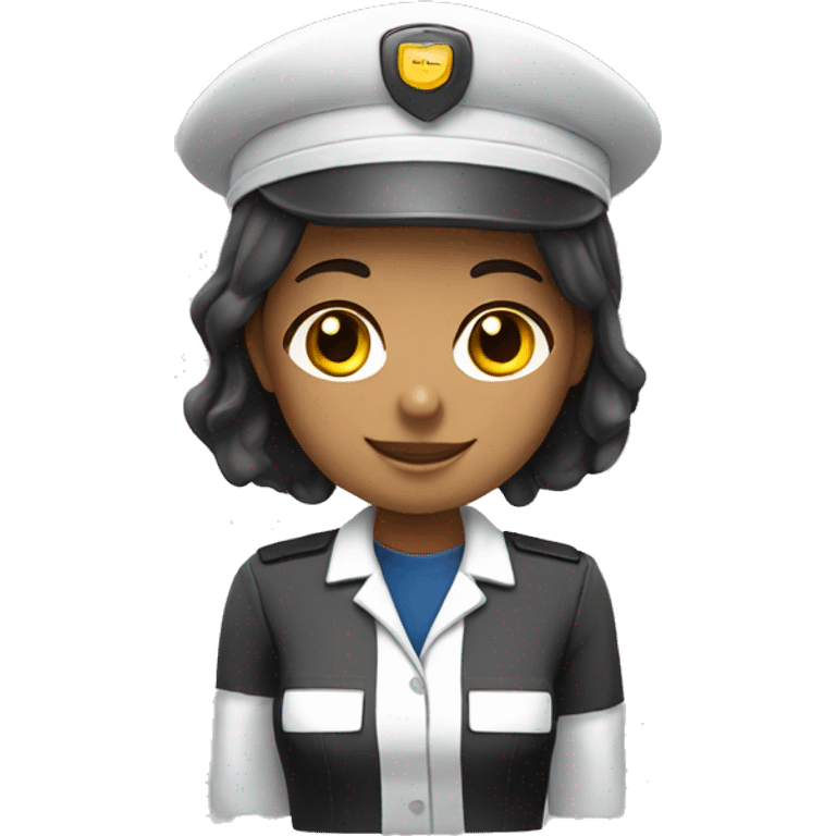 una chica con uniforme de trabajo y len emoji