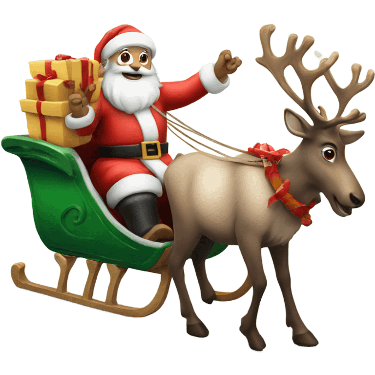 Real Reindeer pulling a sleigh by Santa emoji