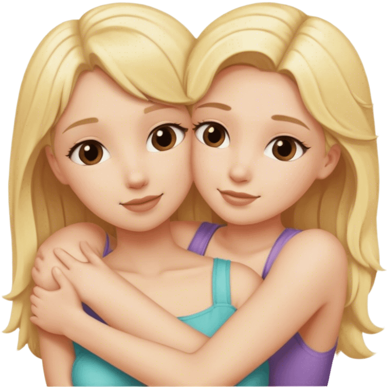 Two blonde girls hugging each other emoji