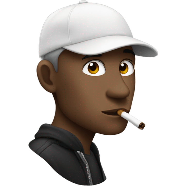 A white person smoking and wearing a black cap emoji