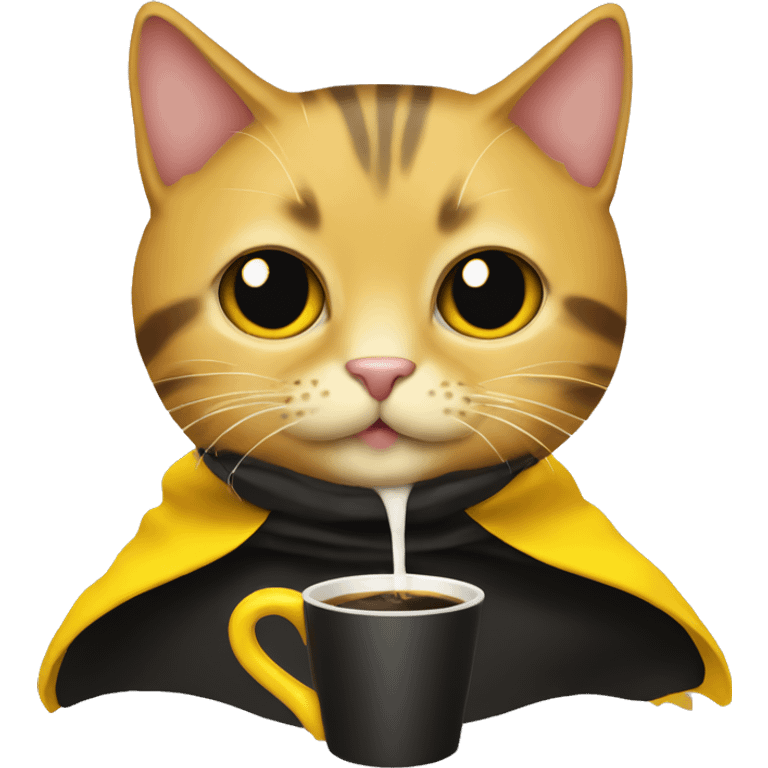 Cat drink to  coffee,  black and yellow cape emoji