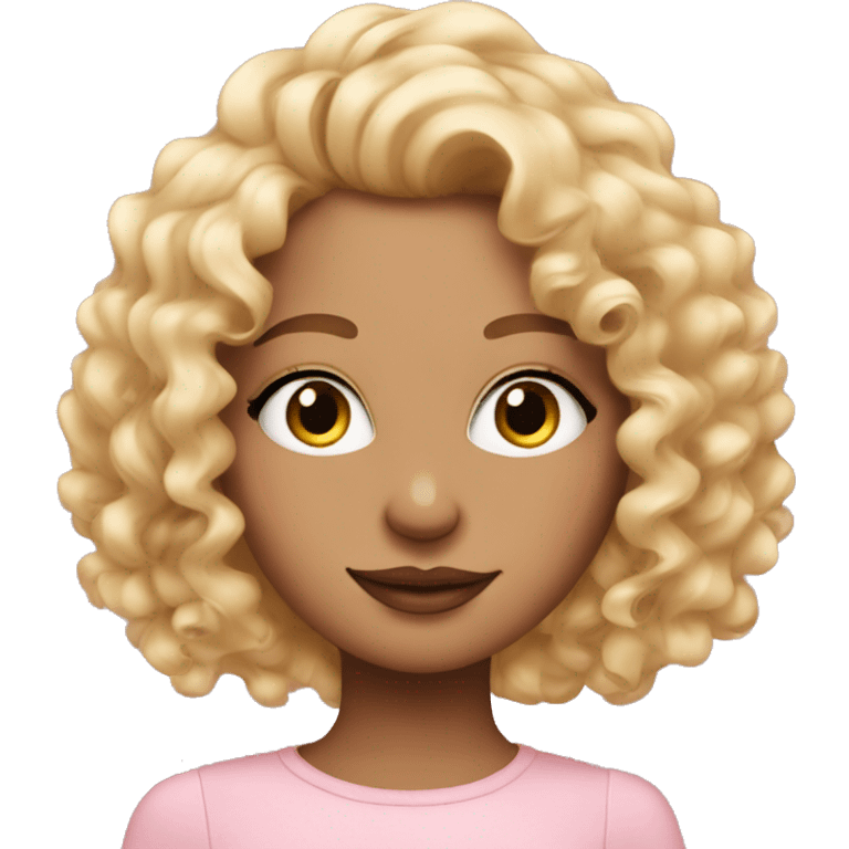 Blonde girl with round eyeliner and pink strands in her curly hair emoji