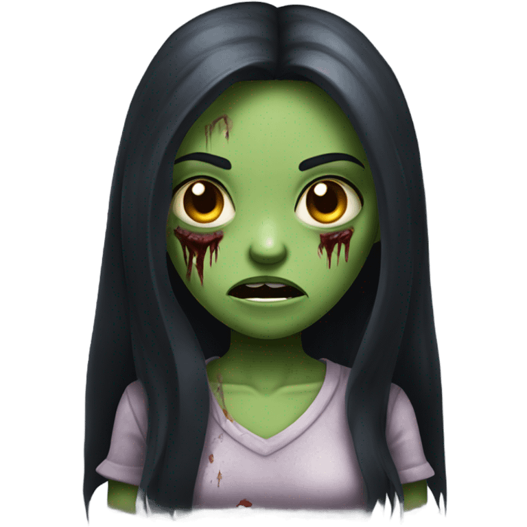 girl zombie with black long hair with teeth and serious face  emoji