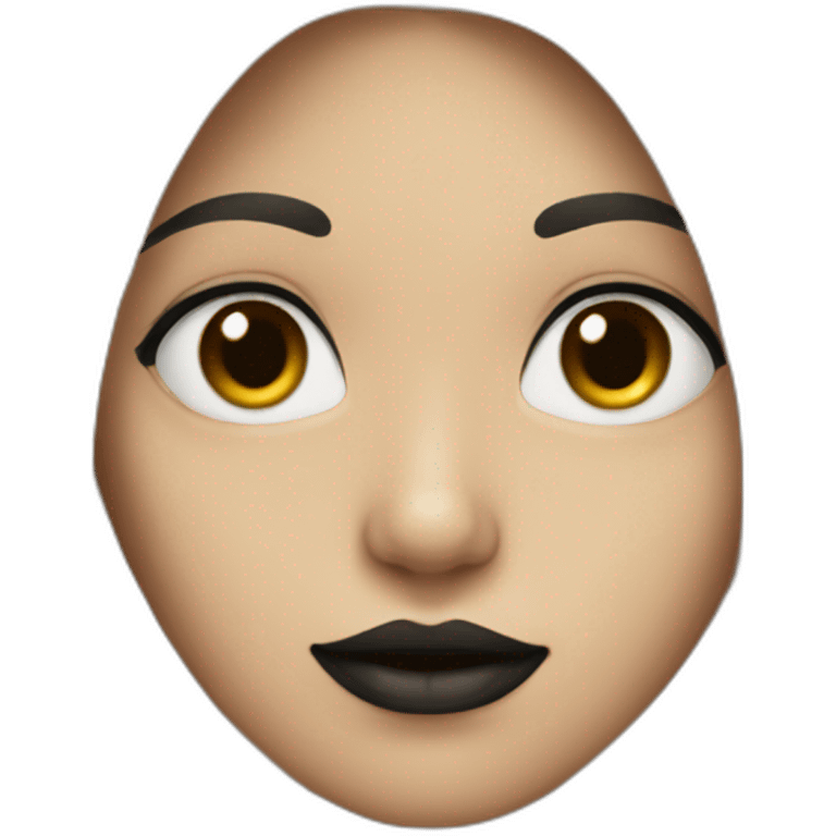 straight long hair with black color ,red lipstick,black eyes, white skin and a small nose emoji