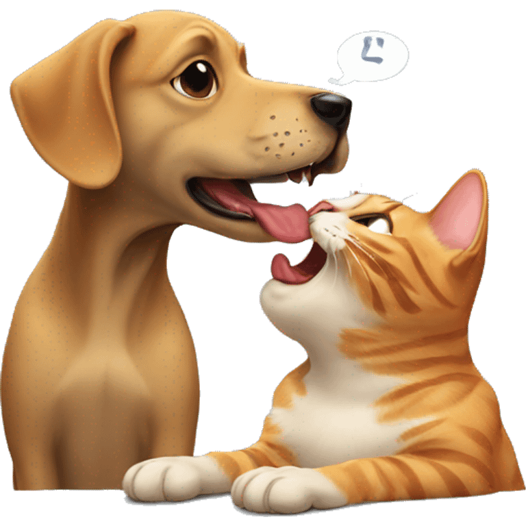 a dog licking a cat emoji