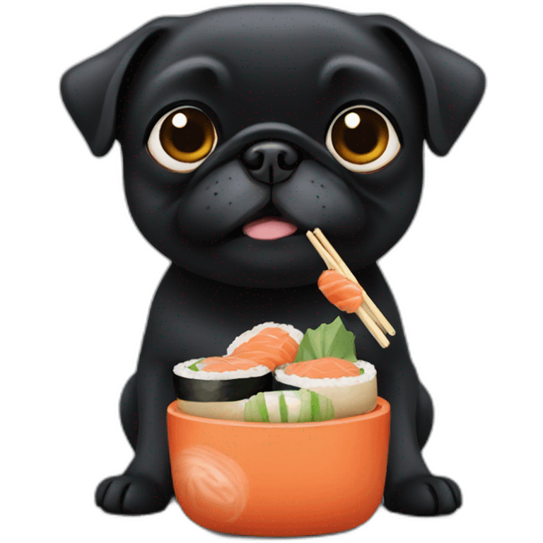 Black pug eating sushis emoji