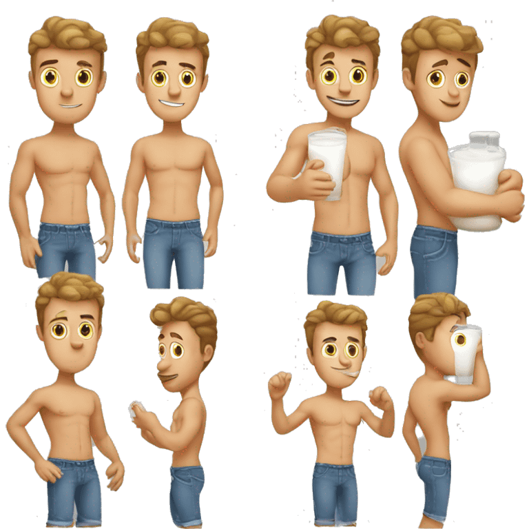 Extremely attractive guy with a sixpack full body showing with milk on his fingers emoji