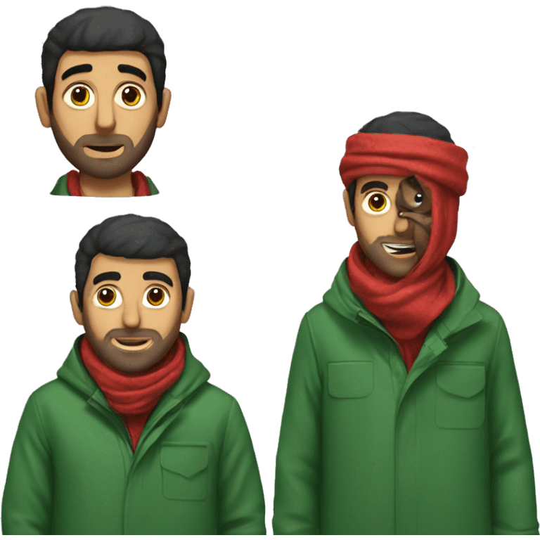 Arab guy with a red keffiyeh and green coat with a bear emoji