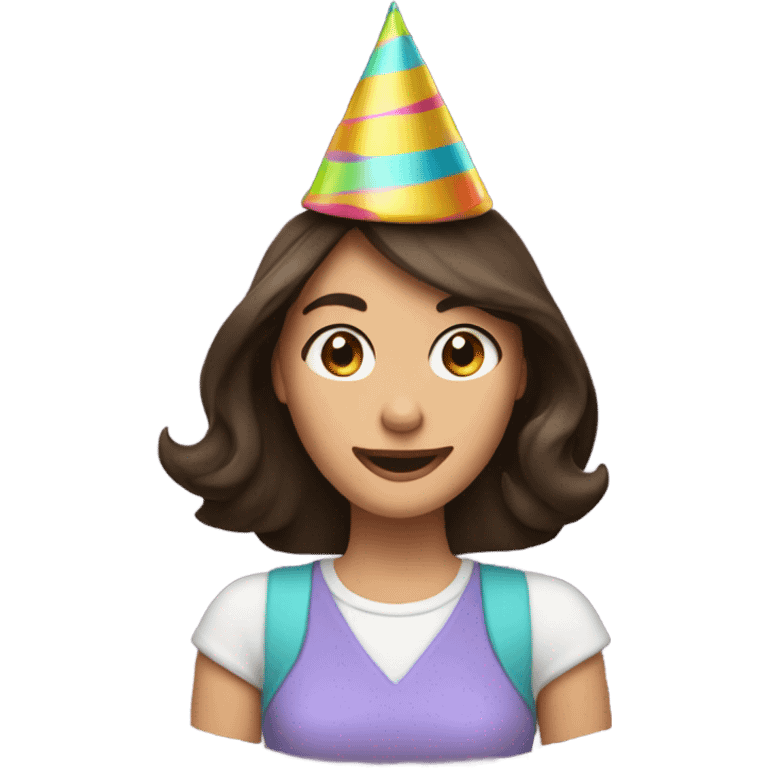 Exited brunette with party hat emoji