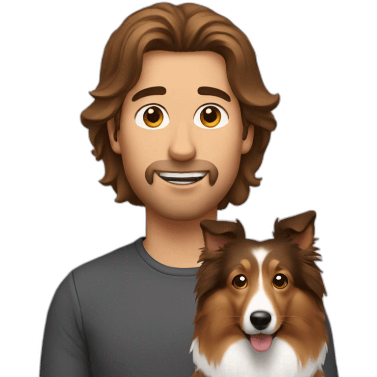 a man with brown hair and a sheltie emoji