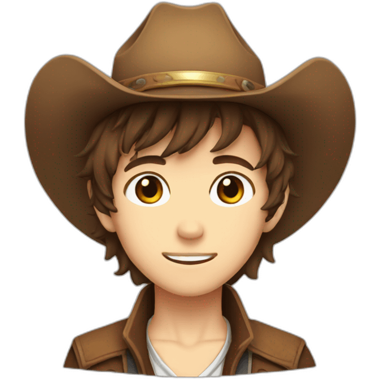 brown haired anime boy with cowboy hat emoji